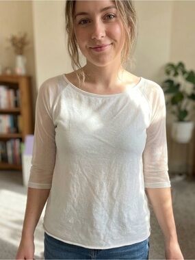 Luukaa White Scoop Neck 3/4 Sleeve Top